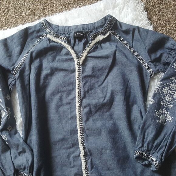 Art Class Girls Chambray Denim Embroidered Long Sleeve Dress Size Large 10 12 - Picture 5 of 7